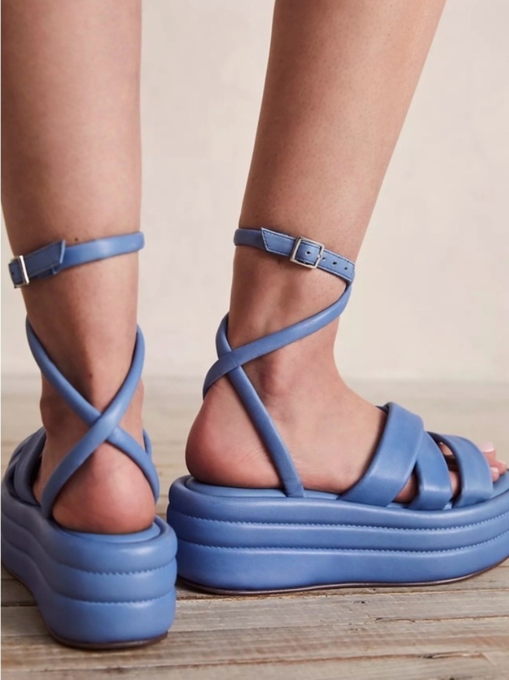 Free People Harper Platform Sandals in Carnival Cobalt Blue Size 9, 39.5 - Picture 3 of 11